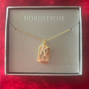 #J148 Nordstrom 16" Gold 'K' Initial Charm Dog Tag Necklace